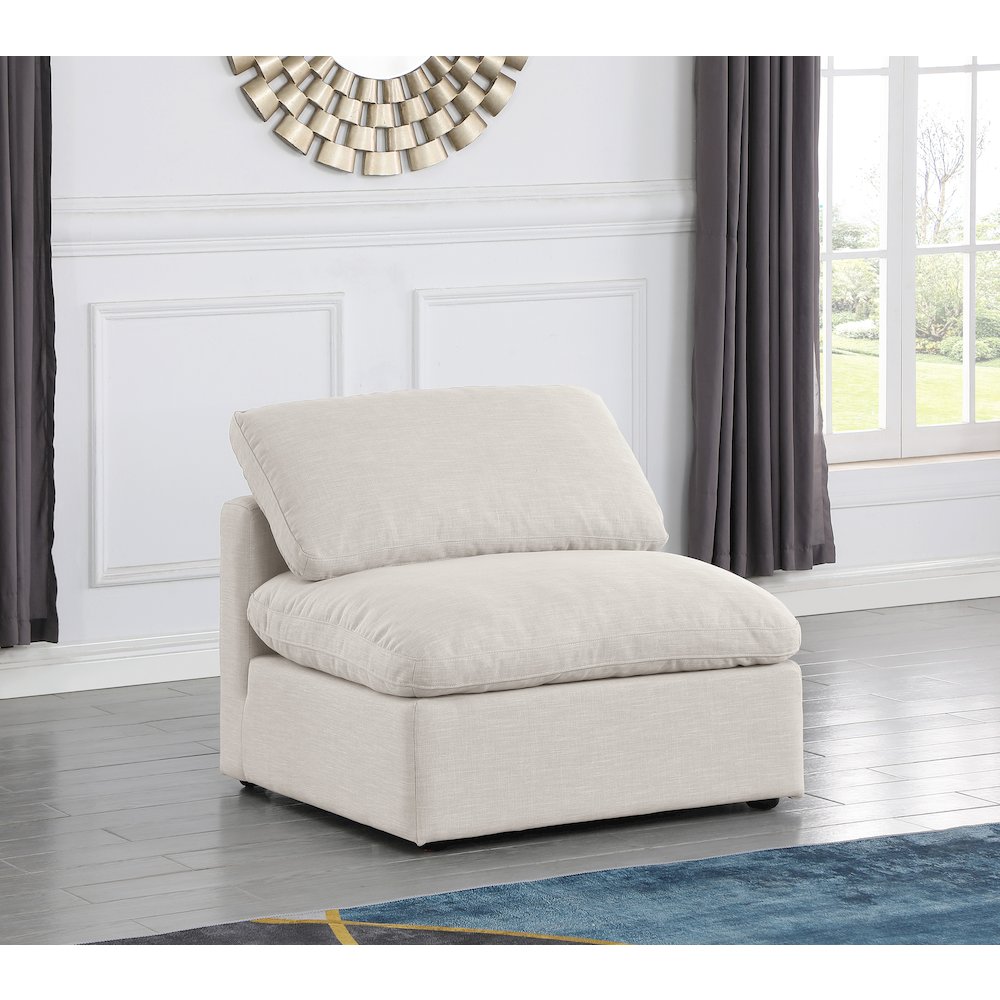 Indulge Cream Linen Textured Fabric Armless Chair. Picture 2