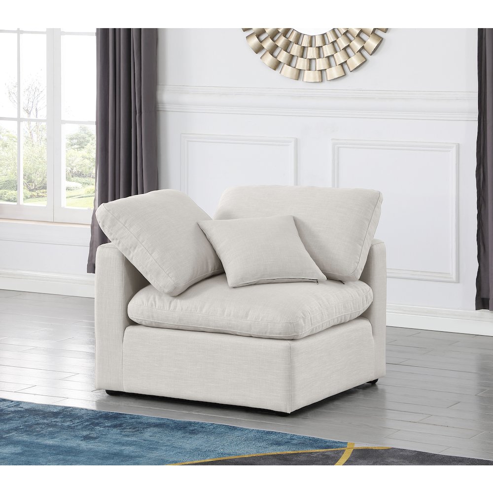Indulge Cream Linen Textured Fabric Corner Chair. Picture 2