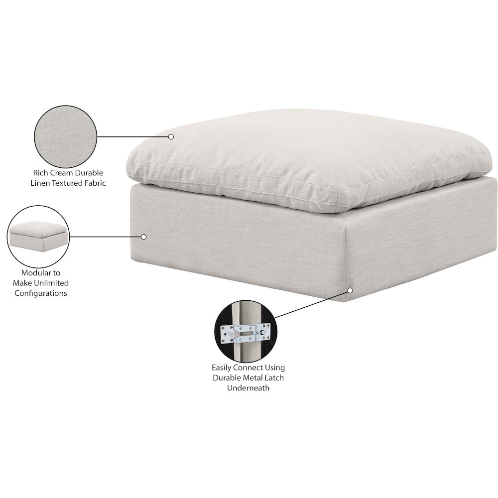 Indulge Cream Linen Textured Fabric Ottoman. Picture 6