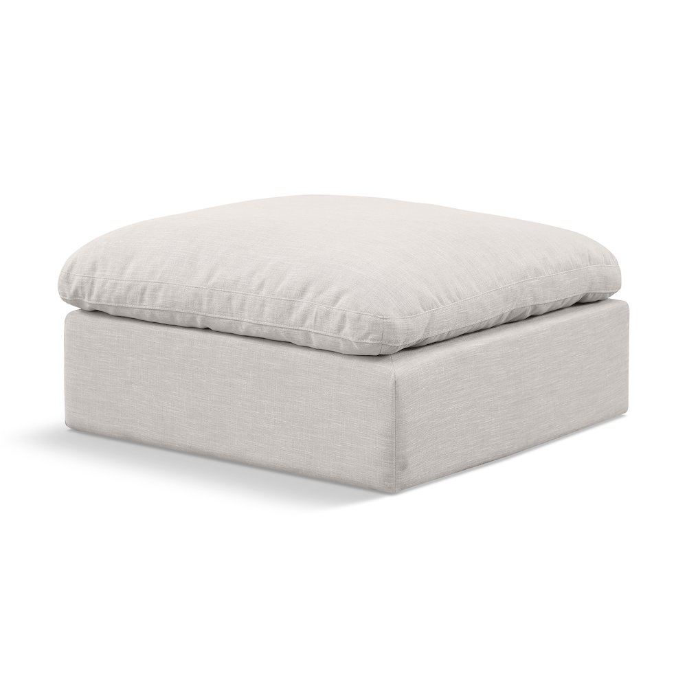 Indulge Cream Linen Textured Fabric Ottoman. Picture 1