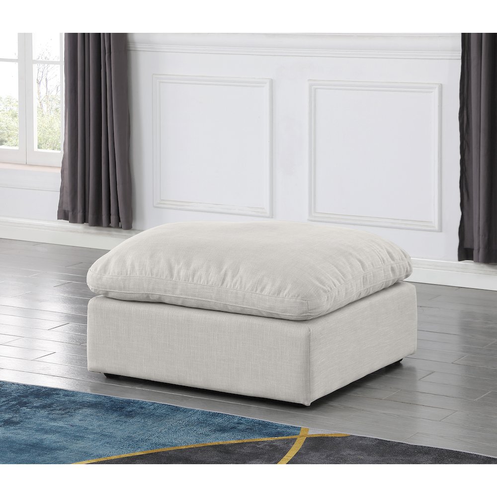 Indulge Cream Linen Textured Fabric Ottoman. Picture 2