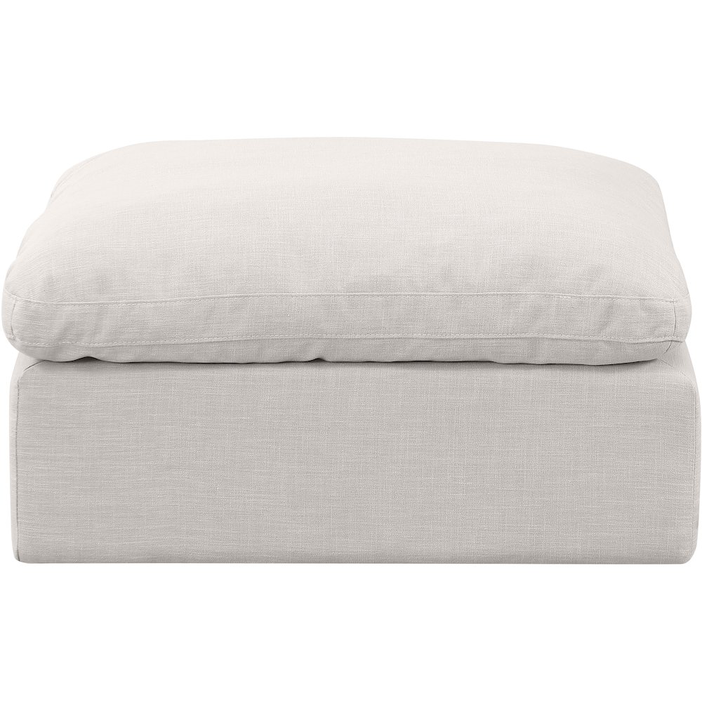 Indulge Cream Linen Textured Fabric Ottoman. Picture 3