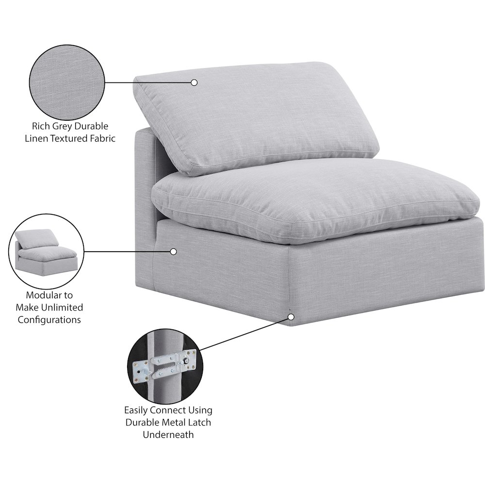 Indulge Grey Linen Textured Fabric Armless Chair. Picture 8