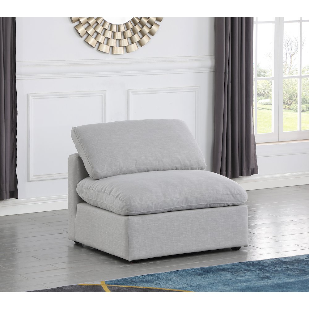 Indulge Grey Linen Textured Fabric Armless Chair. Picture 2