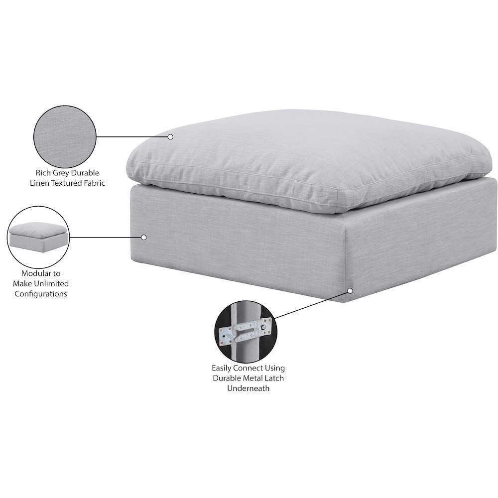 Indulge Grey Linen Textured Fabric Ottoman. Picture 5