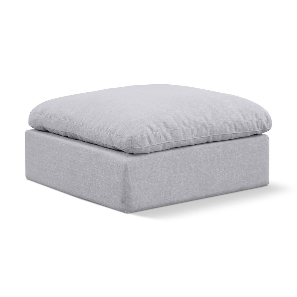 Indulge Grey Linen Textured Fabric Ottoman. Picture 1