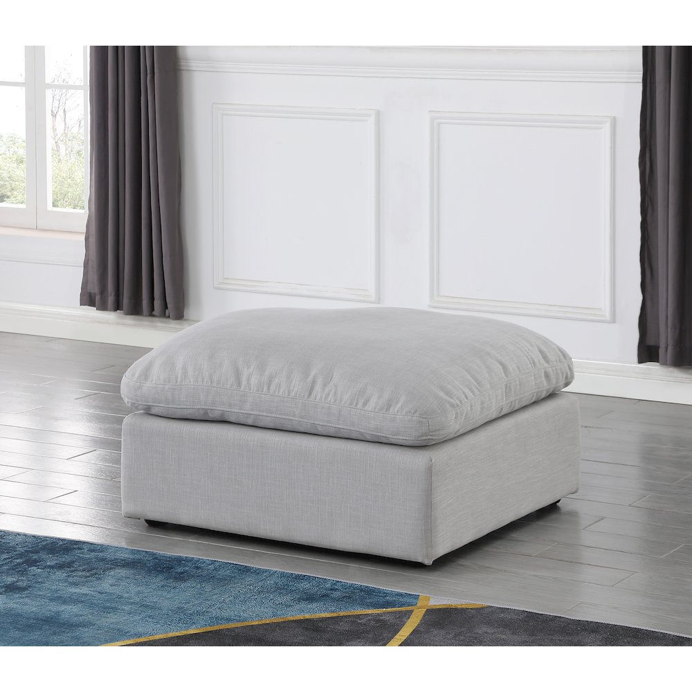 Indulge Grey Linen Textured Fabric Ottoman. Picture 2