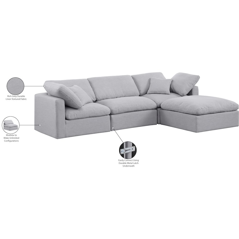 Indulge Grey Linen Textured Fabric Modular Sectional. Picture 7