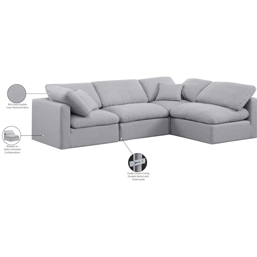 Indulge Grey Linen Textured Fabric Modular Sectional. Picture 7