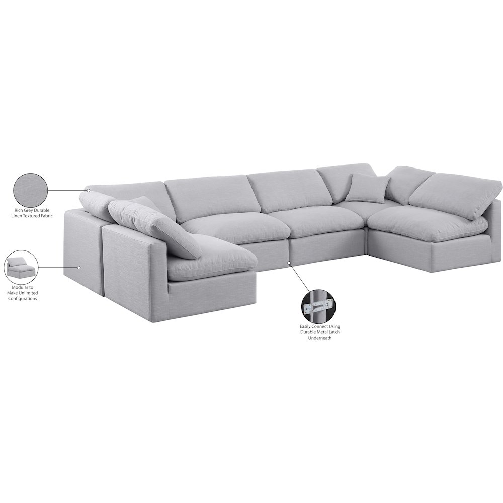 Indulge Grey Linen Textured Fabric Modular Sectional. Picture 7