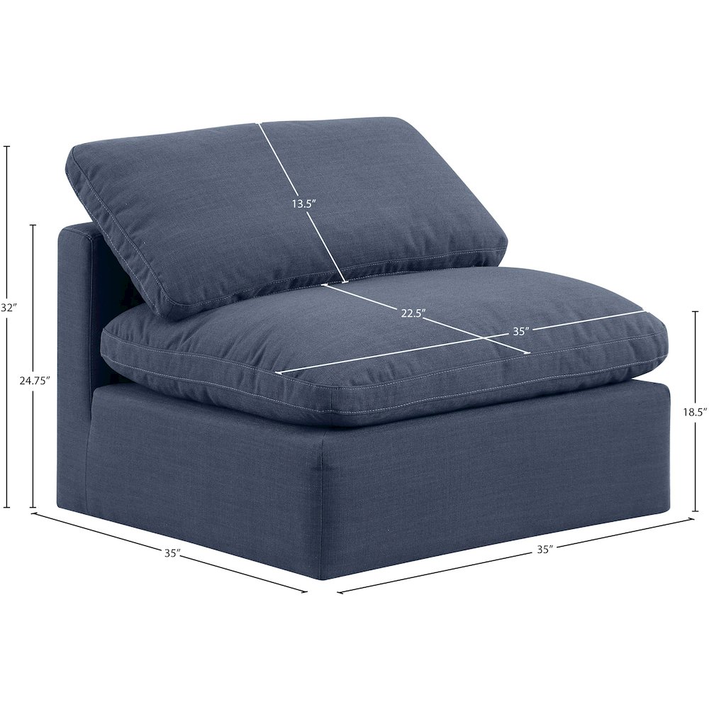 Indulge Navy Linen Textured Fabric Armless Chair. Picture 8