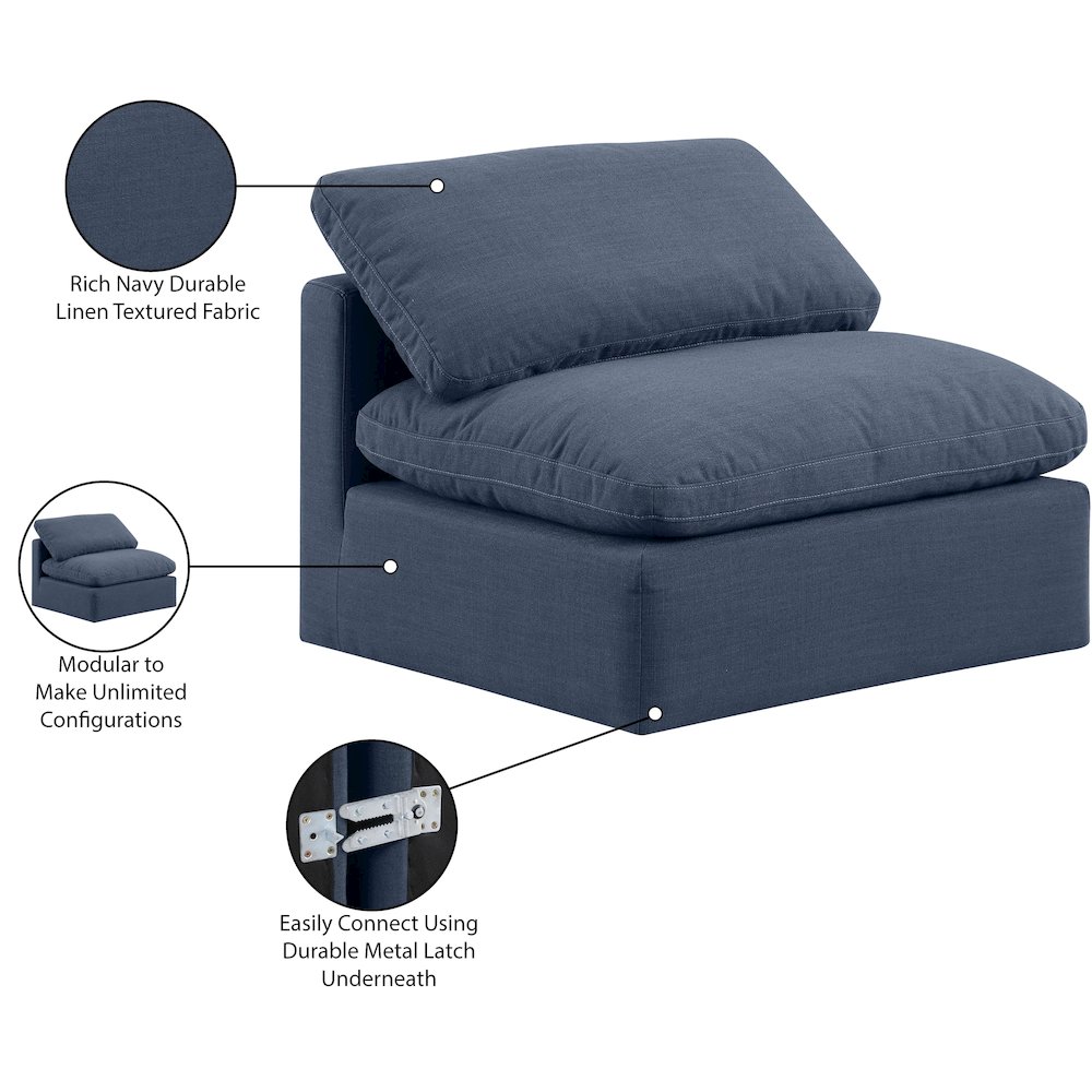 Indulge Navy Linen Textured Fabric Armless Chair. Picture 9