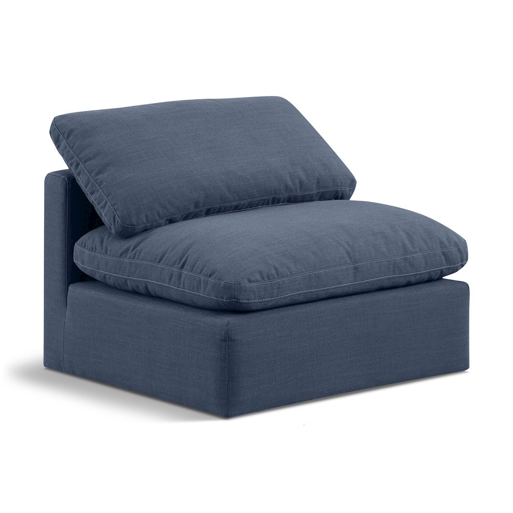 Indulge Navy Linen Textured Fabric Armless Chair. Picture 1
