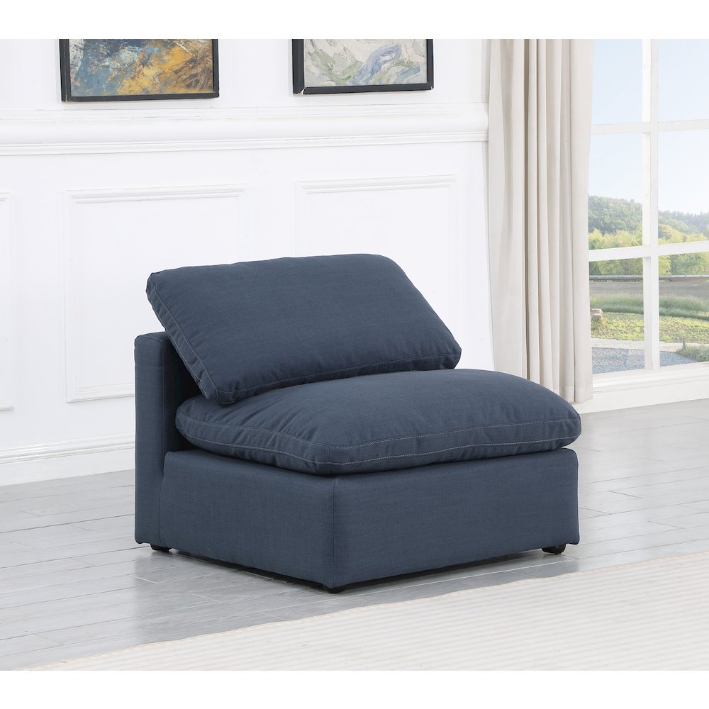Indulge Navy Linen Textured Fabric Armless Chair. Picture 2
