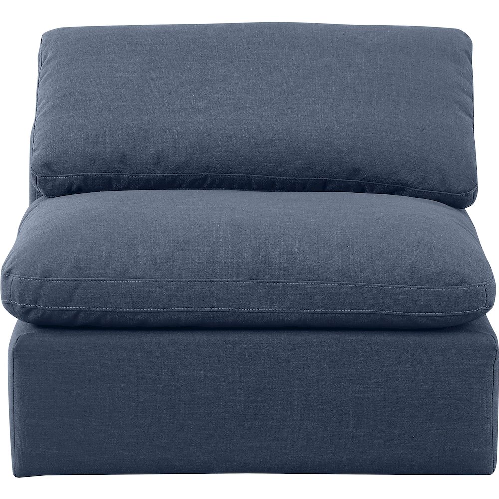 Indulge Navy Linen Textured Fabric Armless Chair. Picture 4