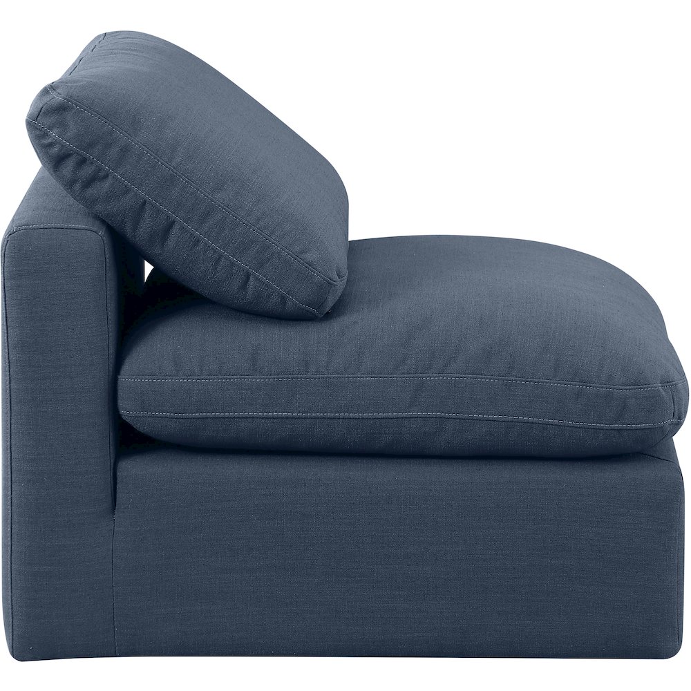 Indulge Navy Linen Textured Fabric Armless Chair. Picture 5