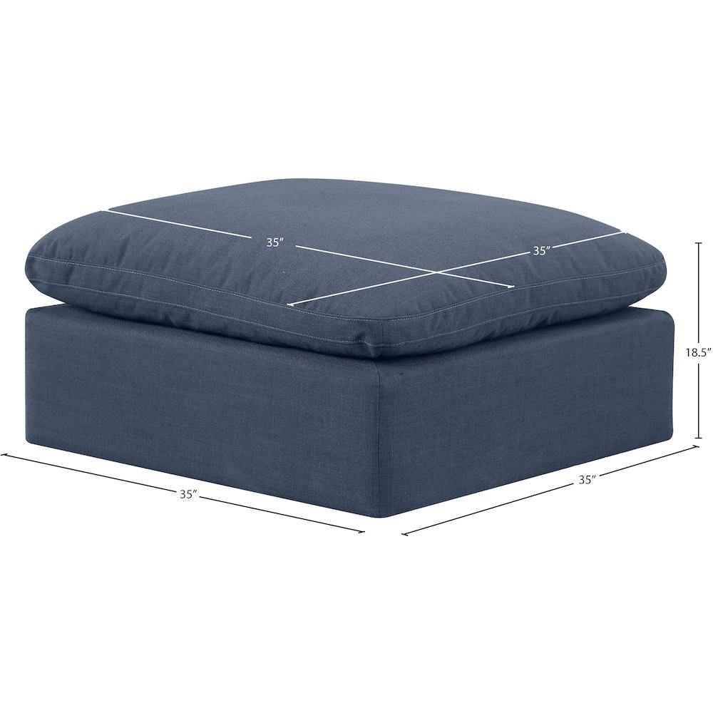 Indulge Navy Linen Textured Fabric Ottoman. Picture 5