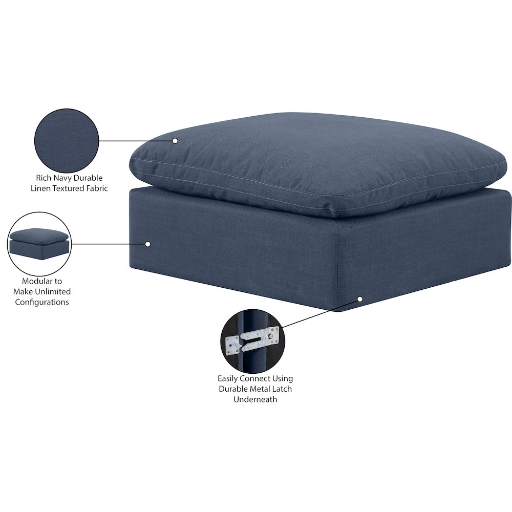 Indulge Navy Linen Textured Fabric Ottoman. Picture 6