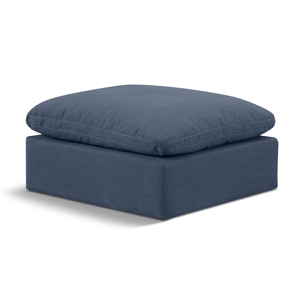Indulge Navy Linen Textured Fabric Ottoman. Picture 1