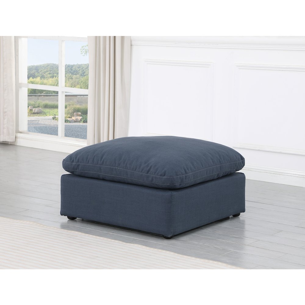 Indulge Navy Linen Textured Fabric Ottoman. Picture 2