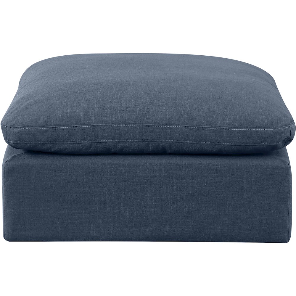 Indulge Navy Linen Textured Fabric Ottoman. Picture 3