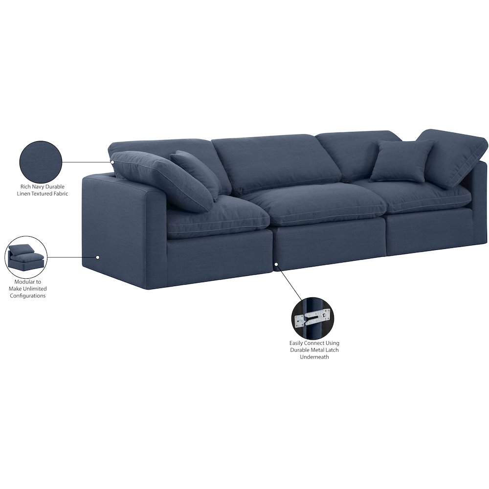 Indulge Navy Linen Textured Fabric Modular Sofa. Picture 9