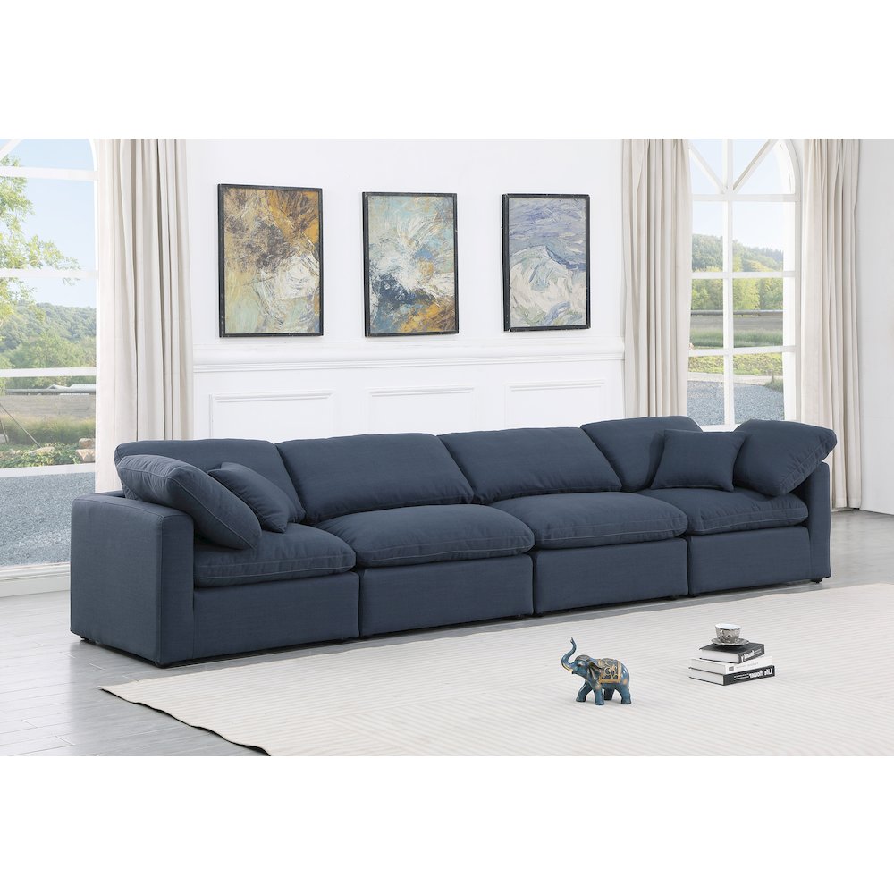 Indulge Navy Linen Textured Fabric Modular Sofa. Picture 2