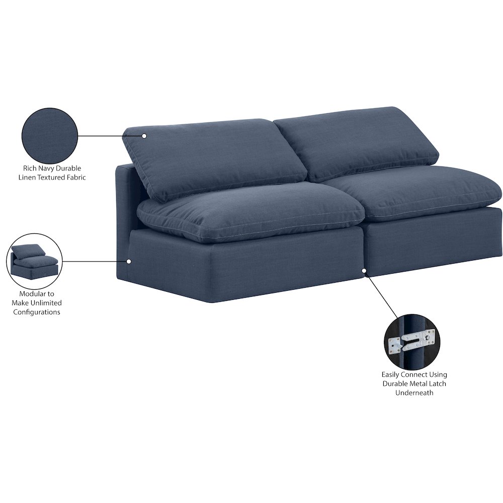 Indulge Navy Linen Textured Fabric Modular Sofa. Picture 8