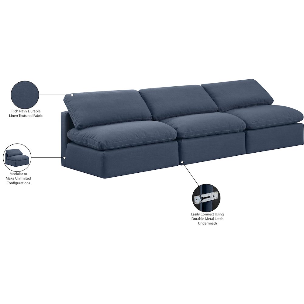 Indulge Navy Linen Textured Fabric Modular Sofa. Picture 8