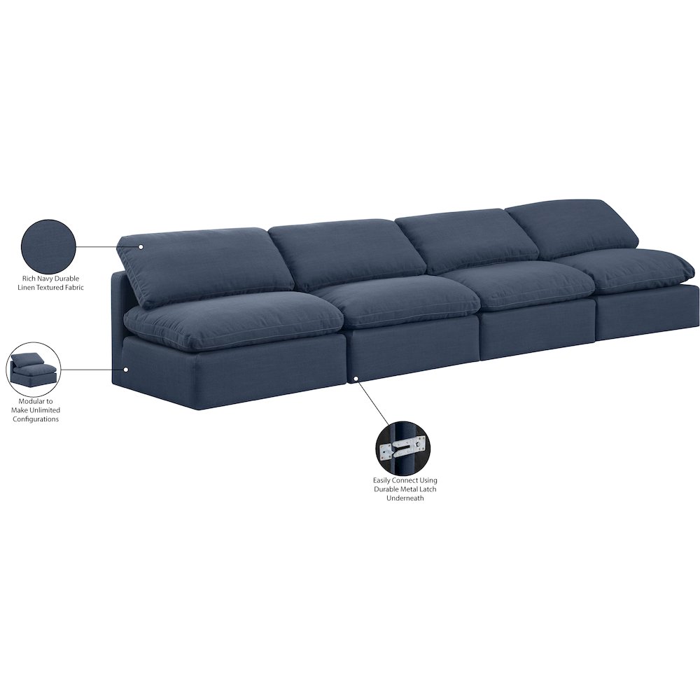 Indulge Navy Linen Textured Fabric Modular Sofa. Picture 8