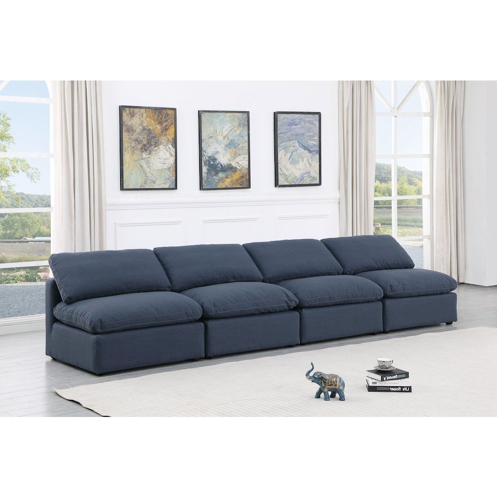 Indulge Navy Linen Textured Fabric Modular Sofa. Picture 2