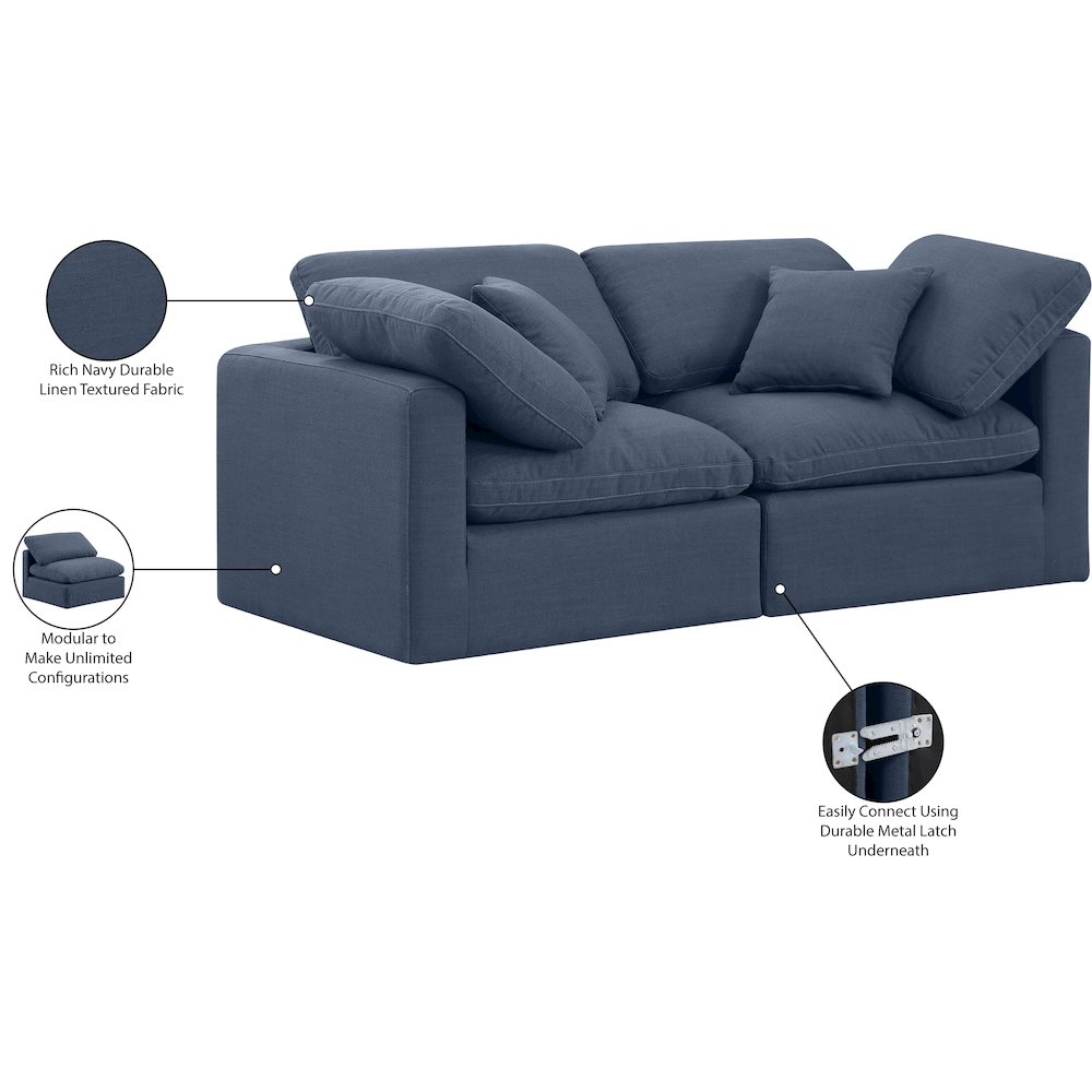 Indulge Navy Linen Textured Fabric Modular Sofa. Picture 9