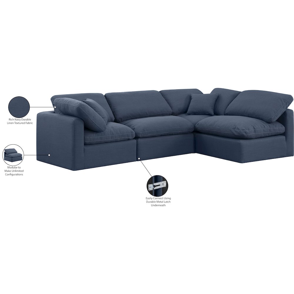 Indulge Navy Linen Textured Fabric Modular Sectional. Picture 10