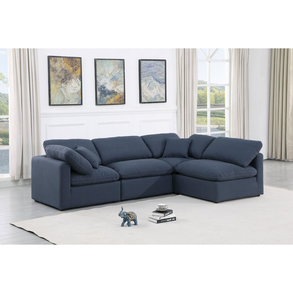 Indulge Navy Linen Textured Fabric Modular Sectional. Picture 2
