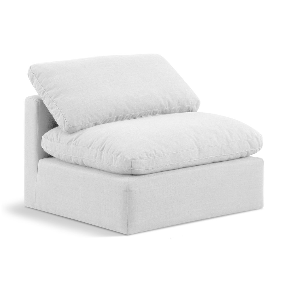Indulge White Linen Textured Fabric Armless Chair. Picture 1