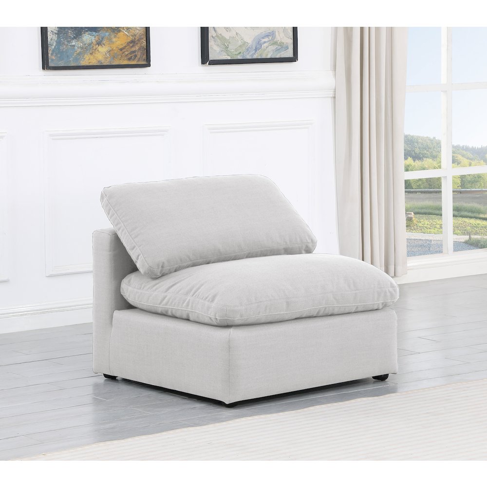 Indulge White Linen Textured Fabric Armless Chair. Picture 2