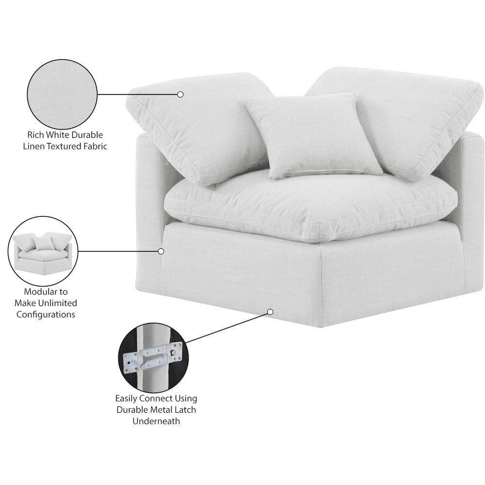 Indulge White Linen Textured Fabric Corner Chair. Picture 9