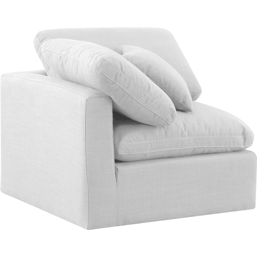 Indulge White Linen Textured Fabric Corner Chair. Picture 6