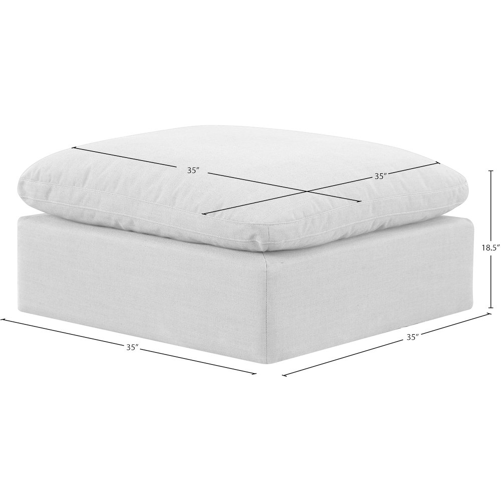 Indulge White Linen Textured Fabric Ottoman. Picture 5