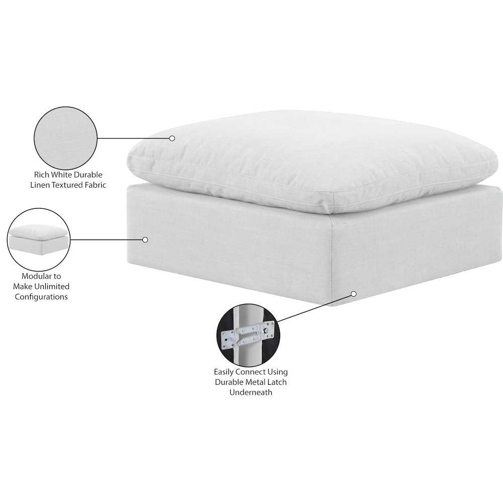Indulge White Linen Textured Fabric Ottoman. Picture 6