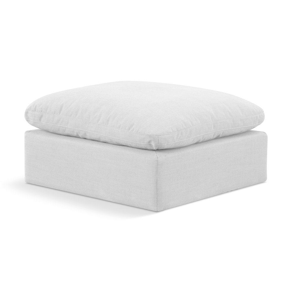 Indulge White Linen Textured Fabric Ottoman. Picture 1