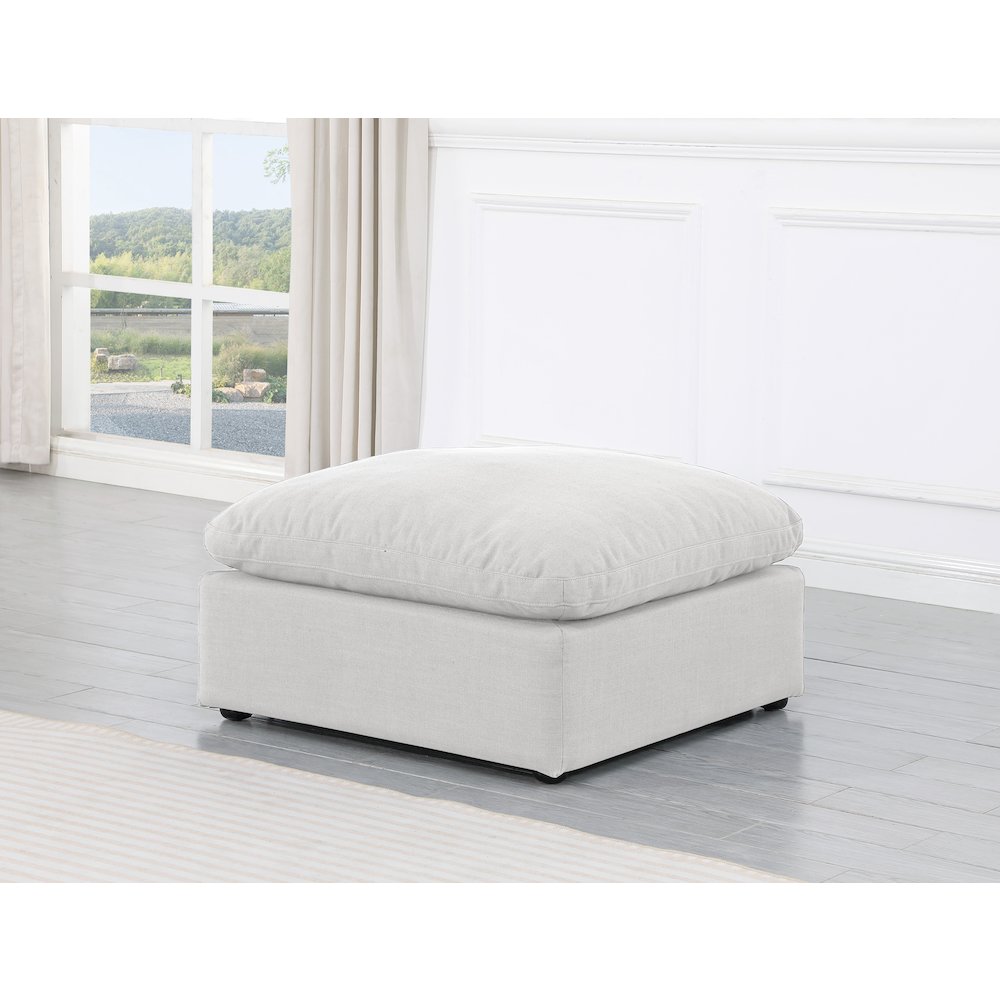 Indulge White Linen Textured Fabric Ottoman. Picture 2