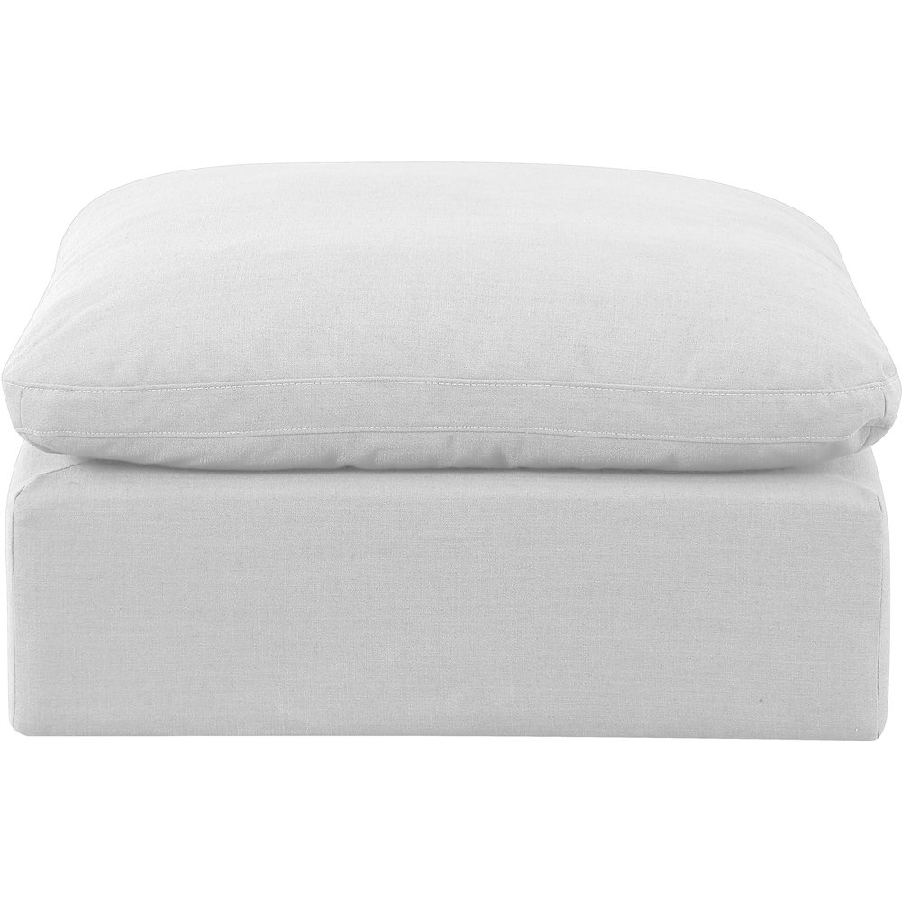 Indulge White Linen Textured Fabric Ottoman. Picture 3