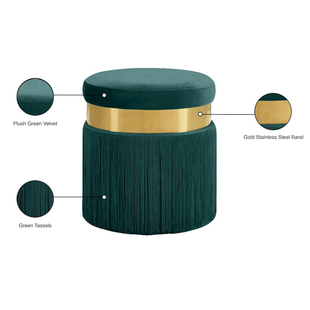 Yasmine Green Velvet Ottoman/Stool. Picture 4
