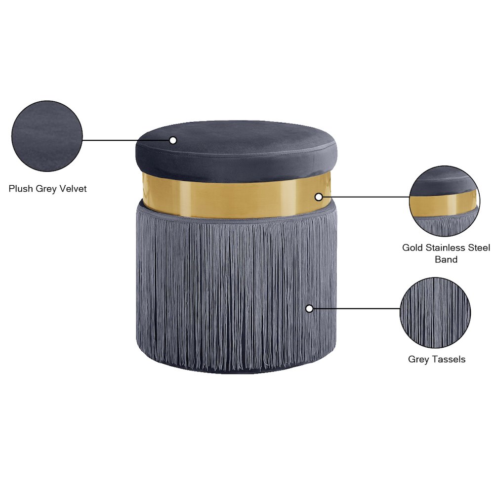 Yasmine Grey Velvet Ottoman/Stool. Picture 4