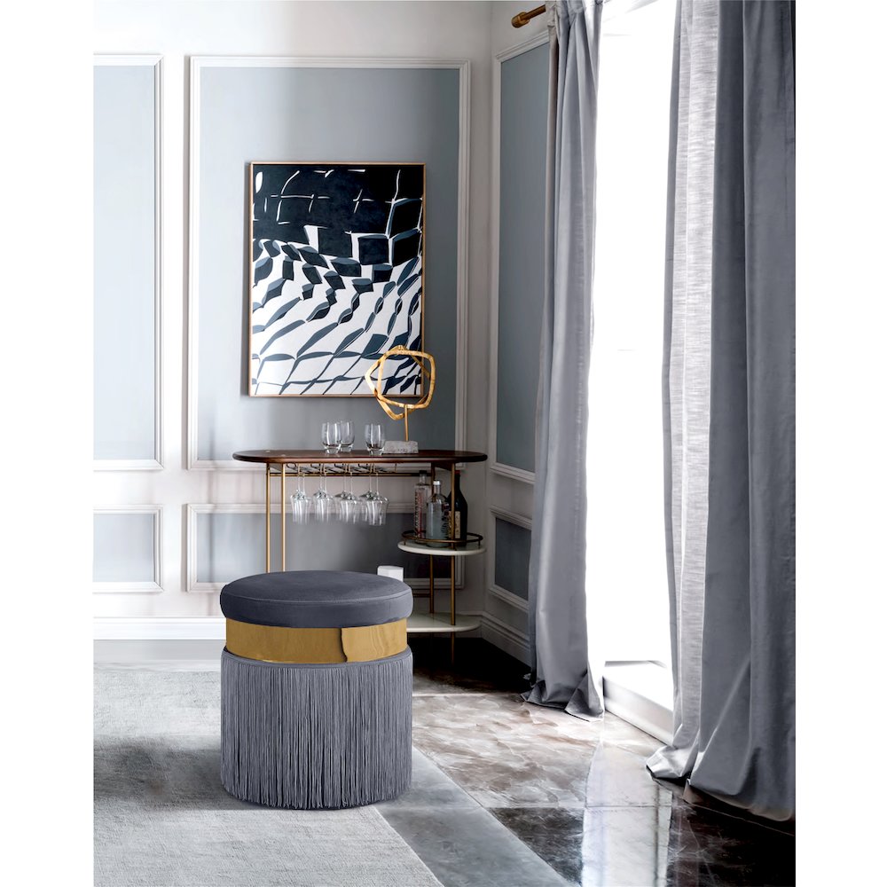 Yasmine Grey Velvet Ottoman/Stool. Picture 2