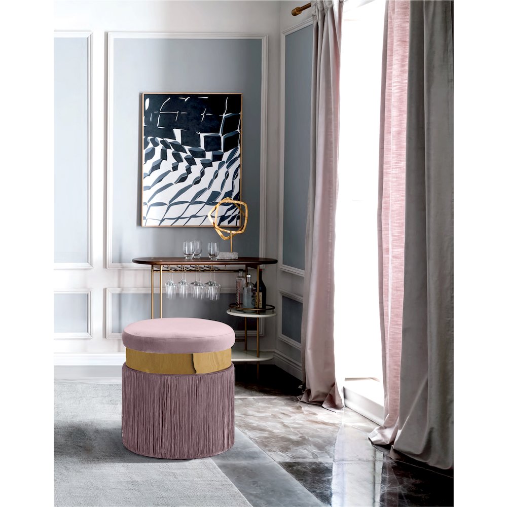 Yasmine Pink Velvet Ottoman/Stool. Picture 2