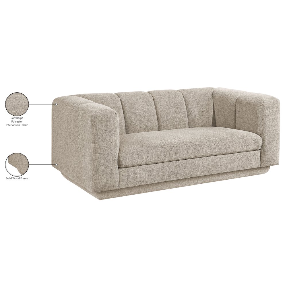 Modari 70.25" Beige Fabric Upholstered Loveseat. Picture 8