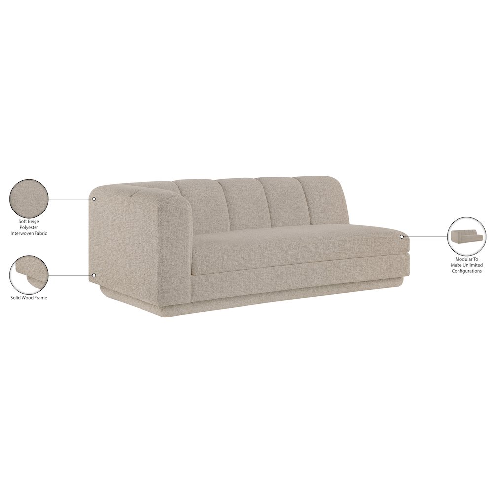 Modari 76.75" Beige Fabric Upholstered Left Arm Sofa. Picture 8