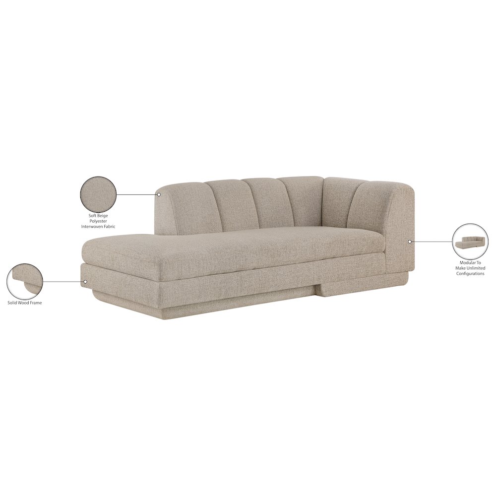 Modari Beige Fabric Upholstered Right Arm Chaise. Picture 8